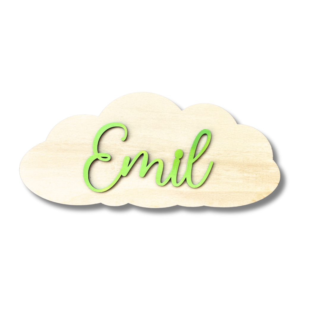 Namensschild aus Holz – personalisierte Wolke für Babyzimmer, Tür & Wand 2