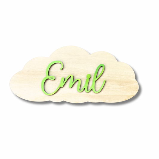 Namensschild aus Holz – personalisierte Wolke für Babyzimmer, Tür & Wand 2