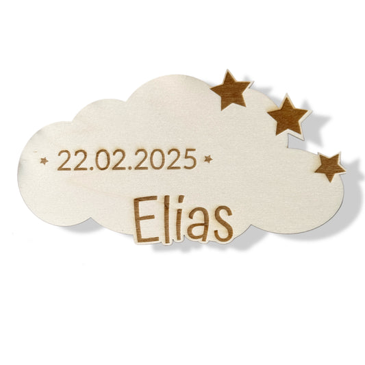 Willkommen auf der Welt Wolke, Geschenk zur Geburt aus Holz
