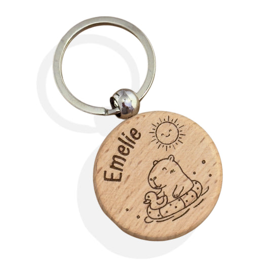 Capybara Schlüsselanhänger aus Holz – personalisiert mit Name | Geschenk für Kinder & Erwachsene