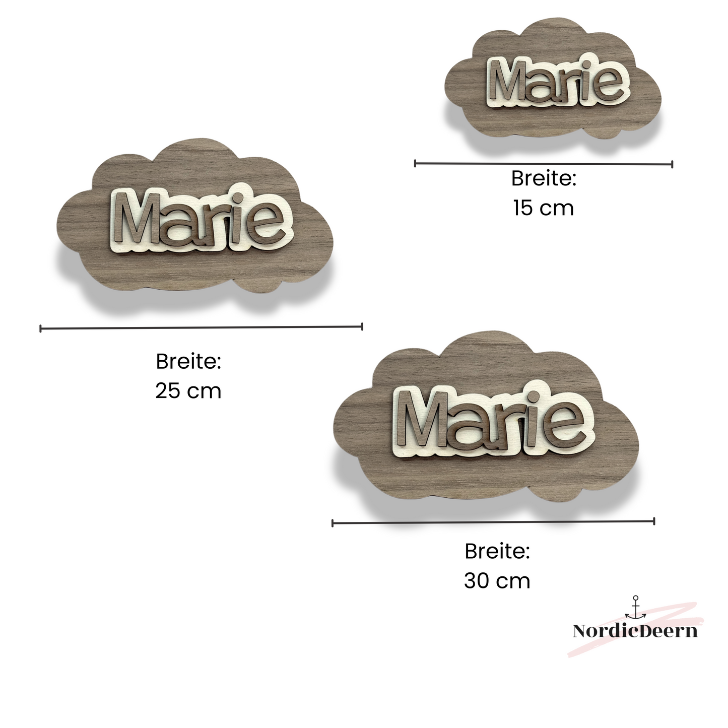 Personalisierte Wanddeko fürs Babyzimmer – Wolken, Mond & Heißluftballon aus Holz