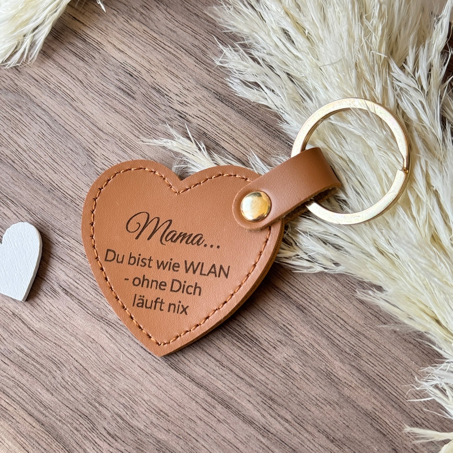 Schlüsselanhänger für Mama, Herz Rosa oder Braun mit Goldring