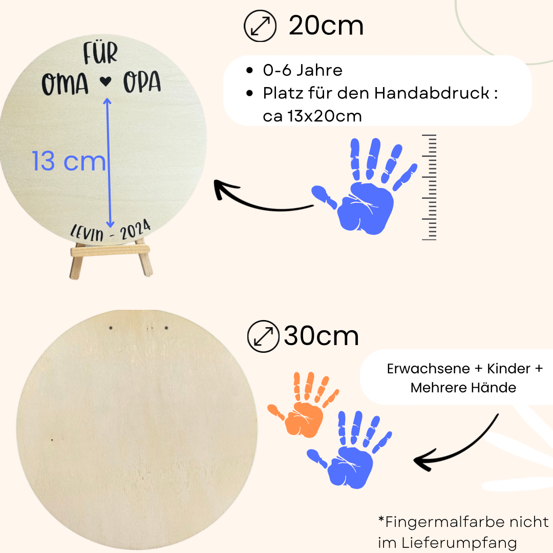 Holzschild für Handabdrücke – Geschenk basteln Oma und Opa