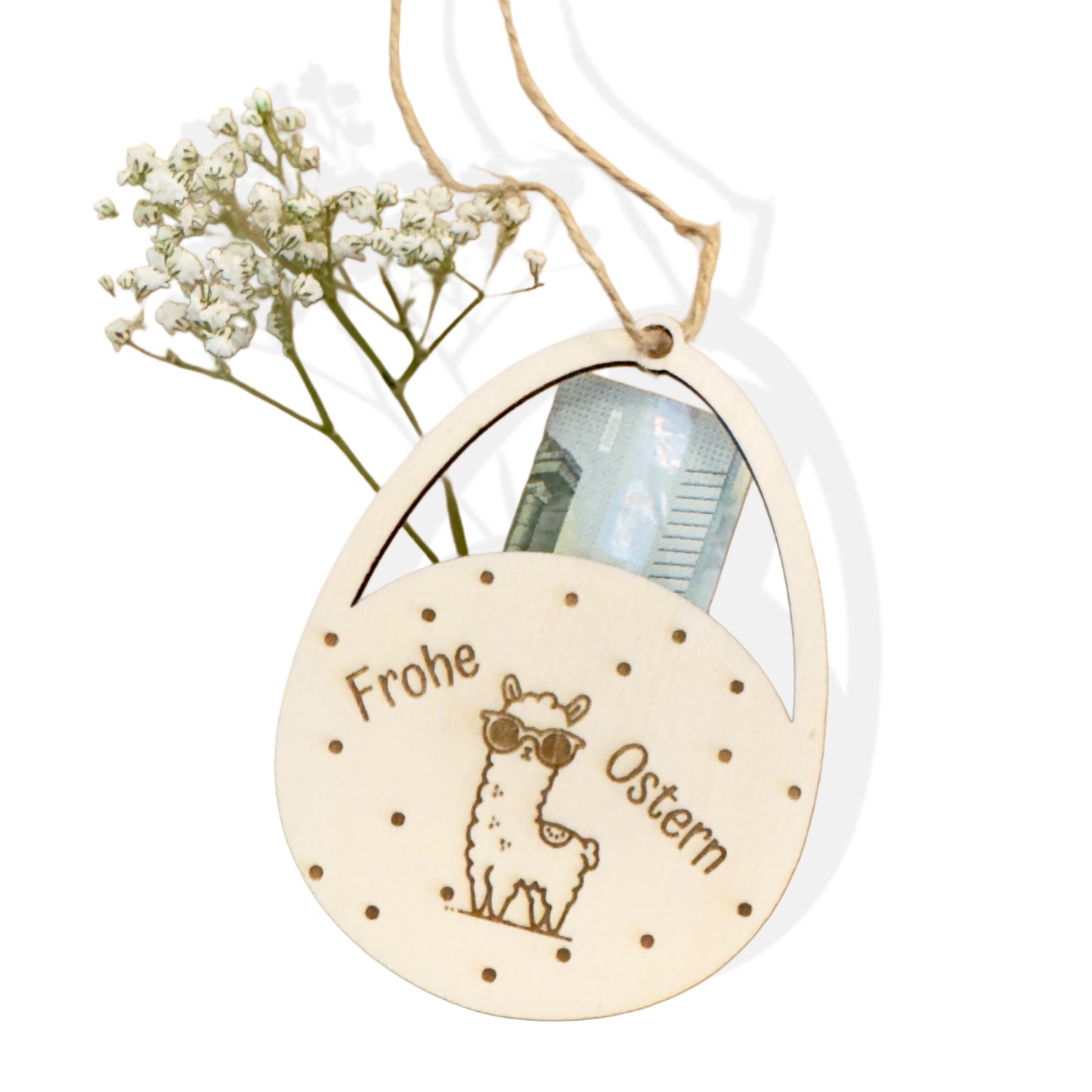 Alpaka Geldgeschenk zu Ostern , kleines Ostergeschenk für Erwachsene, Verpackung aus Holz, Lama