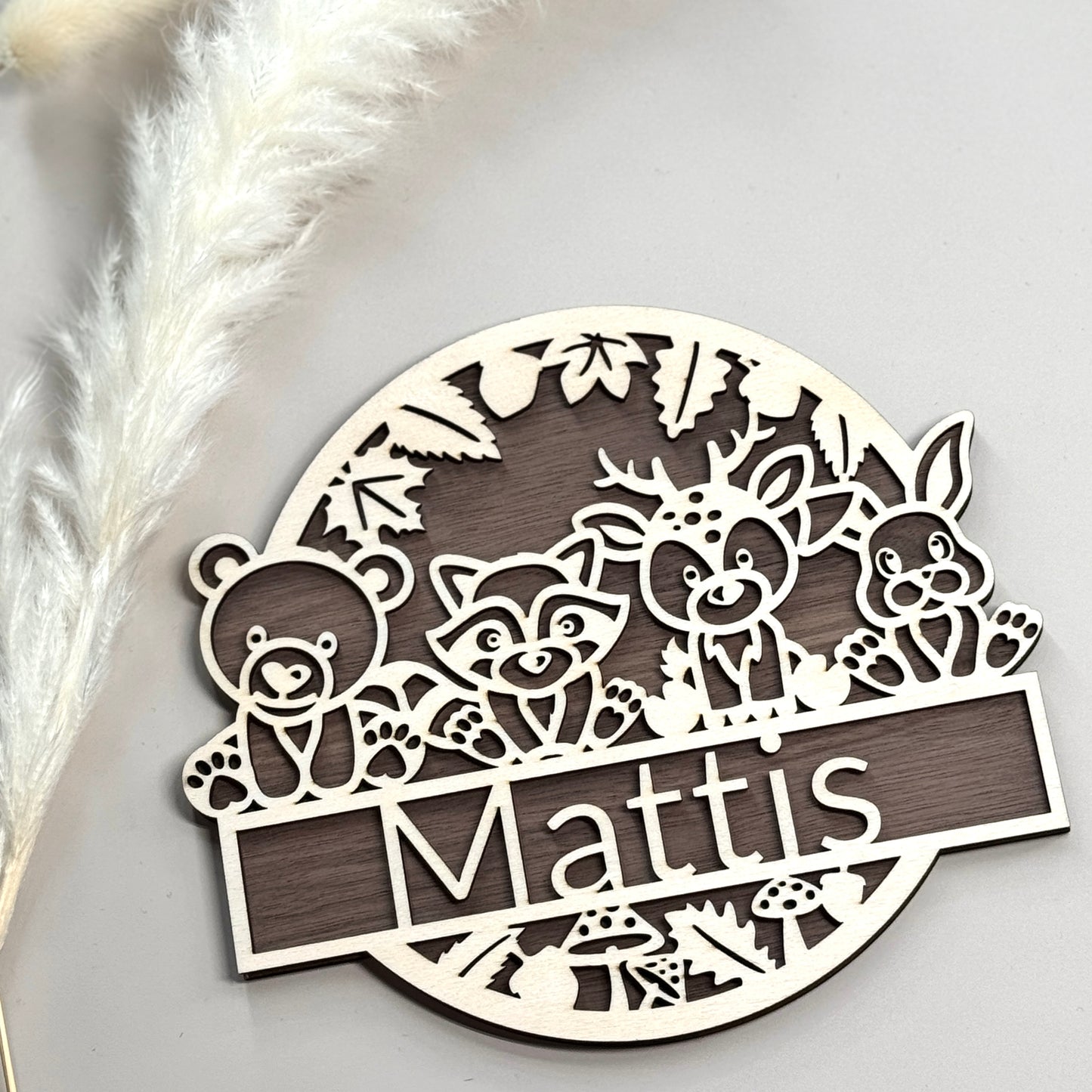 Namensschild Waldtiere aus Holz