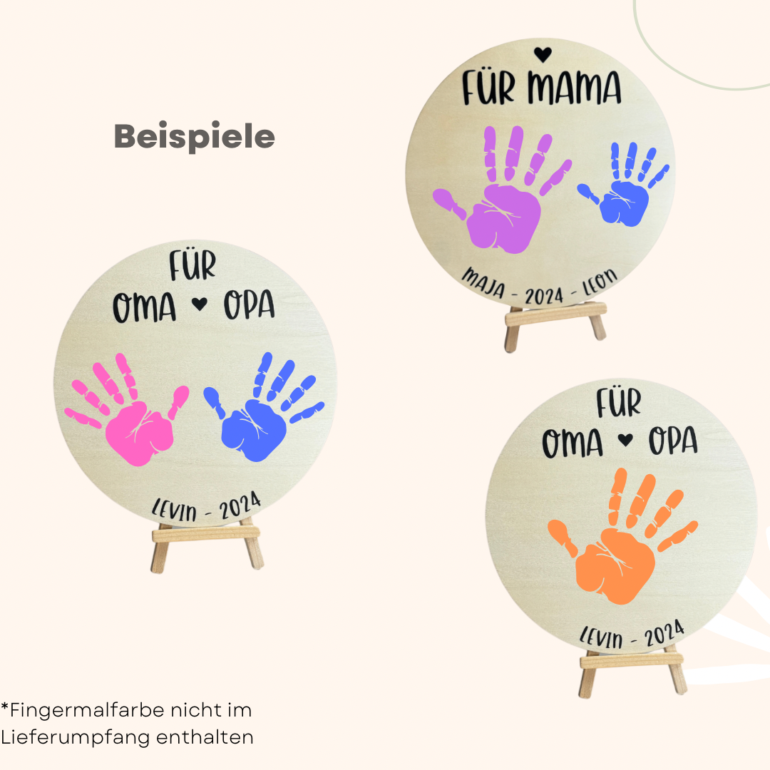 Holzschild für Handabdrücke – Geschenk basteln Oma und Opa