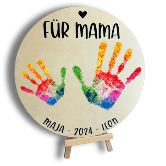 Personalisiertes Holzschild für Handabdrücke – Geschenk basteln für Mama zum Muttertag , Geburtstag oder Weihnachten