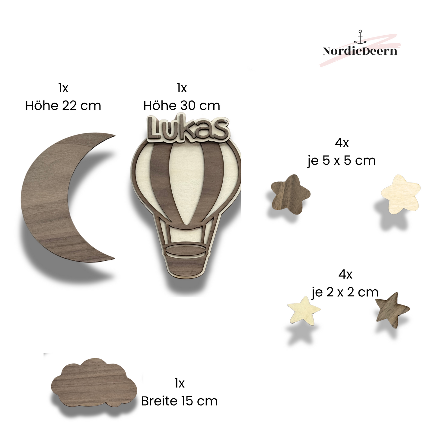Wandbild fürs Babyzimmer – Wolken, Mond & Heißluftballon