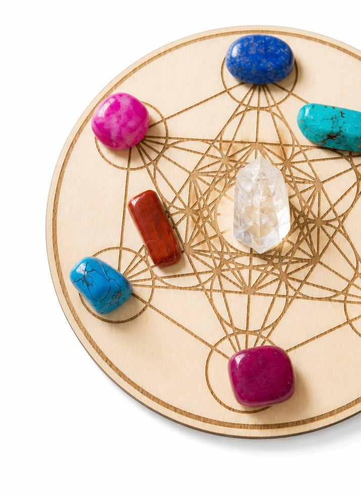 Kristall Grid Holz Ø 20 cm – Crystal Grid für Heilsteine, Meditation & Rituale - Edelstein Zubehör