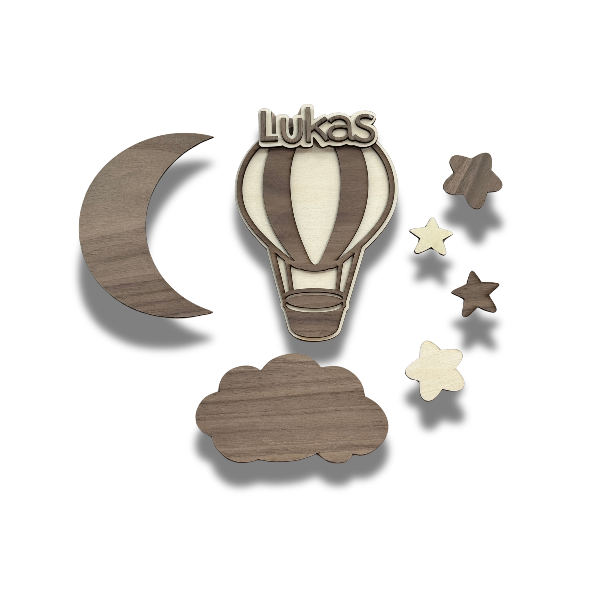 Baby Ballon Holz Dekoration Wand Kinderzimmer Wolken Mond aus Holz