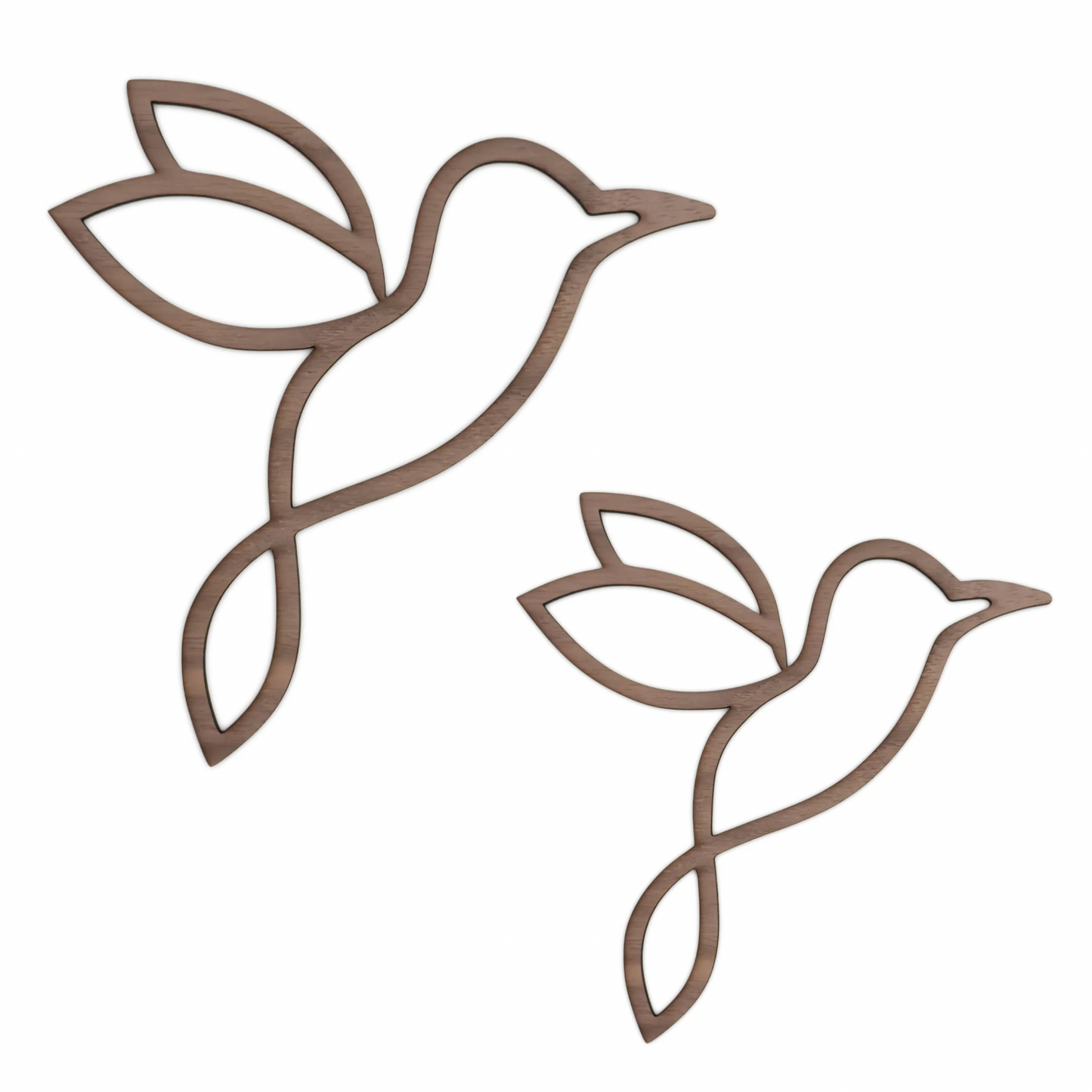Geometrischer Vogel Dekoration aus Holz, Wanddekoration Kolibri – 2er Set, Vögel Walnuss