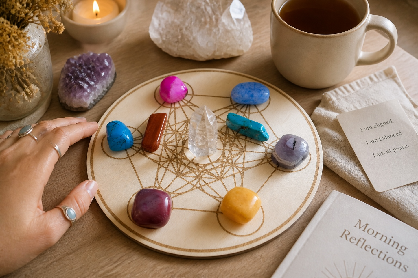 Kristall Grid aus Holz für Heilsteine und Edelsteine , Meditation und Energiearbeit