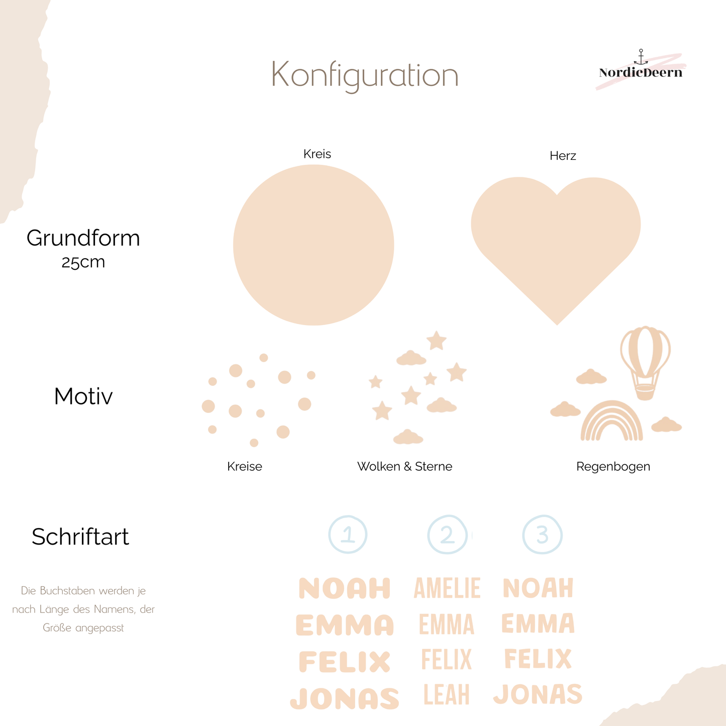 Namensschild selber basteln, DIY Holzschild personalisiert zum selber gestalten, 25cm , Kreis oder Herz