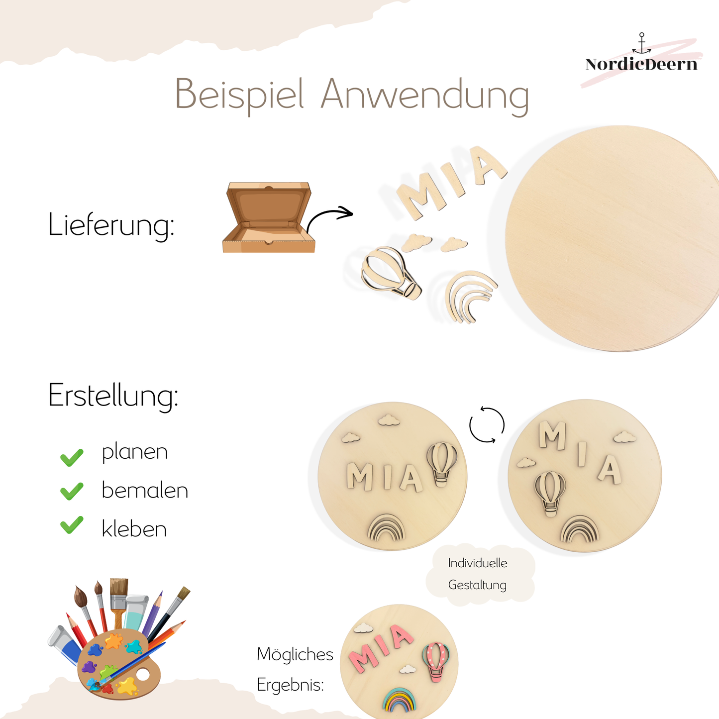 Namensschild selber basteln, DIY Holzschild personalisiert zum selber gestalten, 25cm , Kreis oder Herz