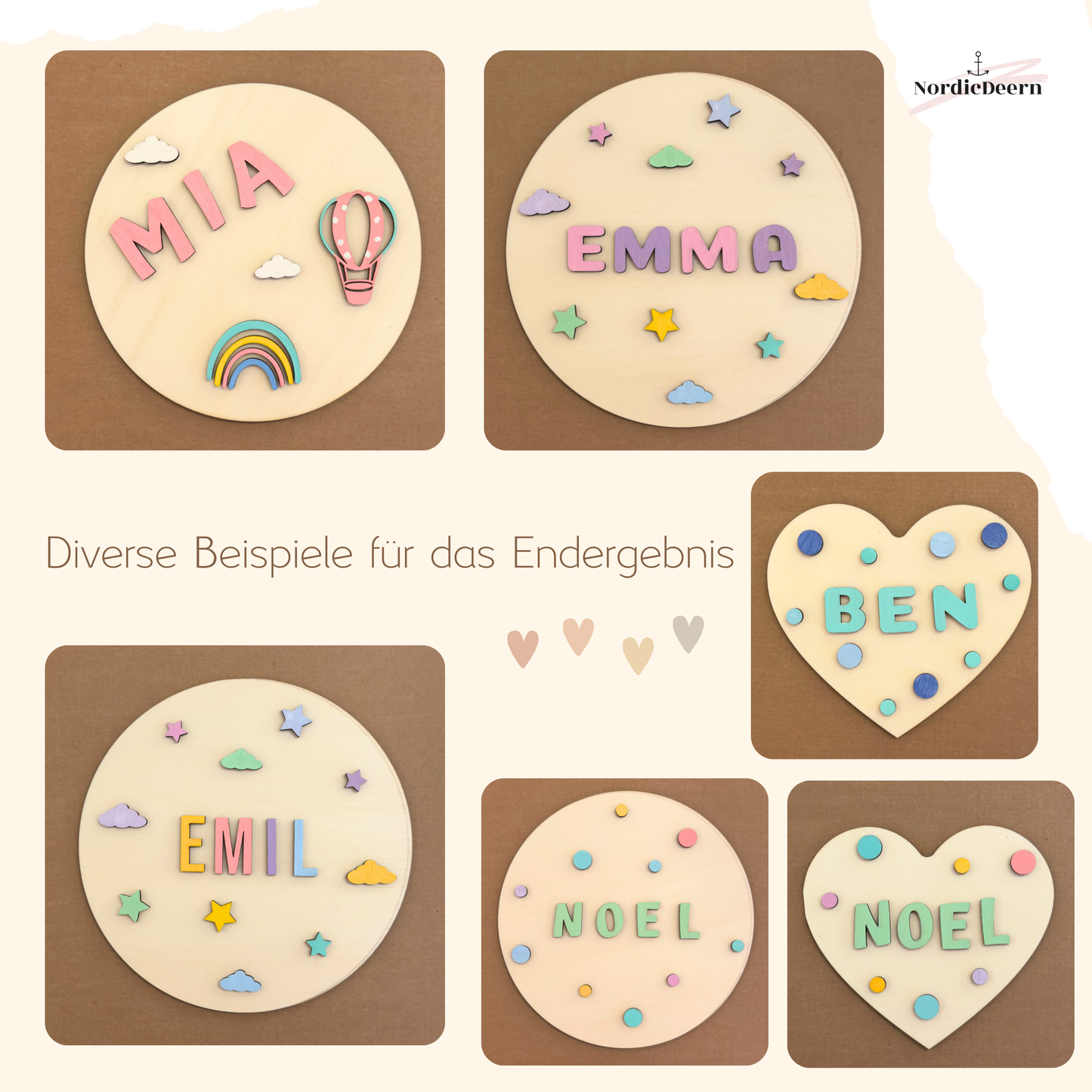 Namensschild selber basteln, DIY Holzschild personalisiert zum selber gestalten, 25cm , Kreis oder Herz