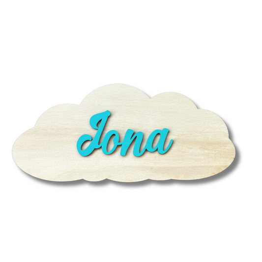 Namensschild aus Holz – personalisierte Wolke für Babyzimmer, Tür & Wand 